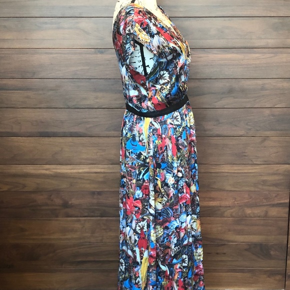 V Neck Floor Length Flutter Sleeve Dress - Picture 3 of 3